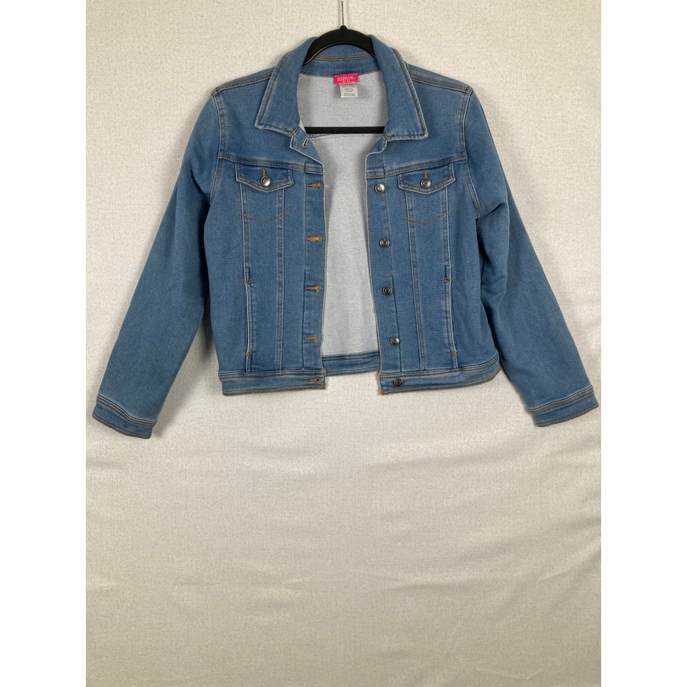 Zunie Girl Kids Blue Denim Trucker Jacket Medium Wash Stretch XL 14/16